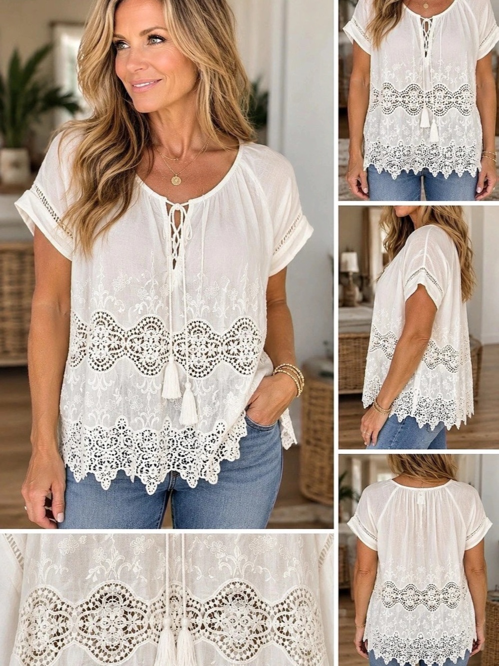 Show Me Your Mumu Lace Trim Tunic in White Size XS Like New